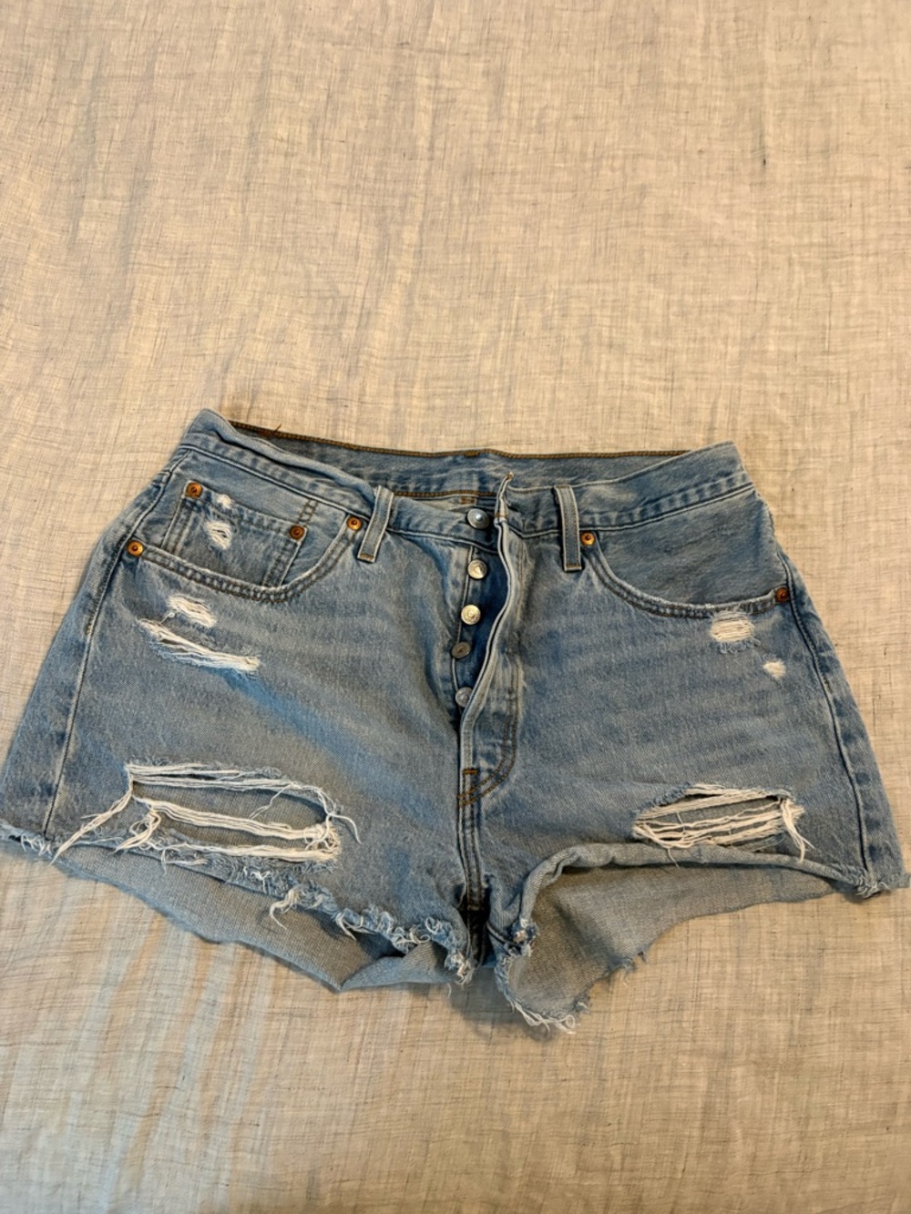Levi's Light Blue Distressed Button-Fly Denim Shorts